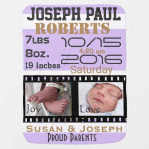 Retro Photo Birth Stats Movie Reel Lavender Baby Blanket