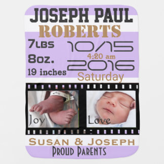 Retro Photo Birth Stats Movie Reel Lavender Baby Blanket