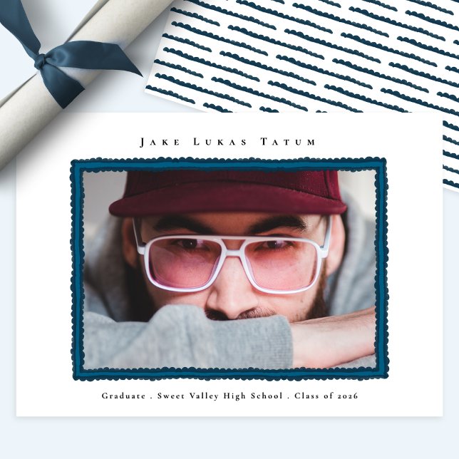 Retro Photo Blue Frame Graduation High School Announcement (Creator Uploaded)