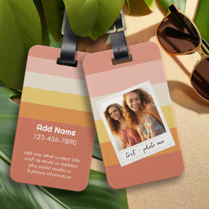 Retro Photo Border with Colorful Coral Stripes Luggage Tag
