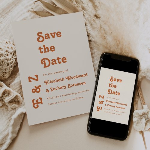 Retro Photo Burnt Orange Typography Save the Date