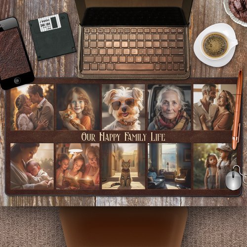 Retro Photo Collage Faux Leather Desk Mat