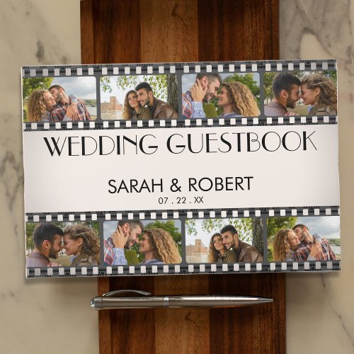 Retro Photo Collage Film Strip Wedding Guest Book
