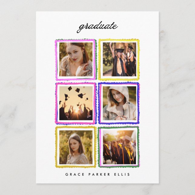 Retro Photo Collage Frames Graduation High School Announcement (Front)