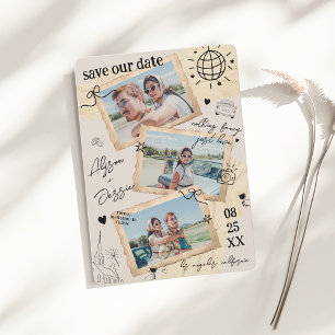 Retro Photo Collage Hand Drawn Vintage Wedding Save The Date