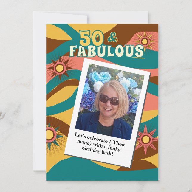 Retro photo fifty 50th birthday 70s style invitation (Front)