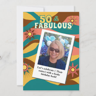 Retro photo fifty 50th birthday 70s style invitation