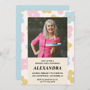 Retro Photo Floral Pattern 84th birthday Invitation