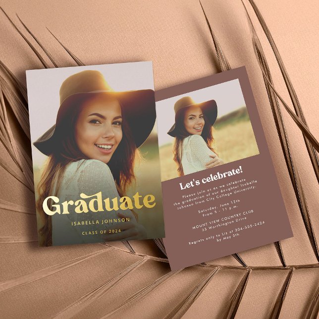 Retro Photo Gold Graduation Party Foil Invitation (Creator Uploaded)