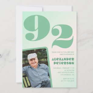 Retro Photo Green Gradient Man 92nd birthday Invitation