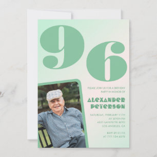 Retro Photo Green Gradient Man 96th birthday Invitation