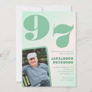 Retro Photo Green Gradient Man 97th birthday  Invitation