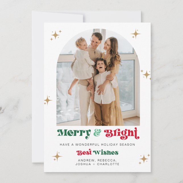 Retro Photo Holiday Card Merry & Bright Christmas (Front)