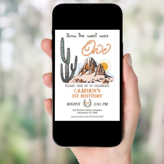 Retro Photo How The West Was One 1st Birthday Invitation (Front Digital)