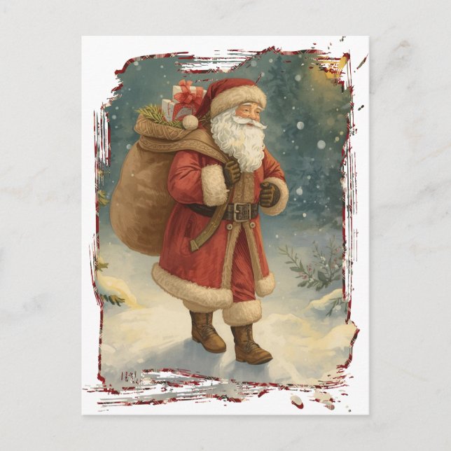 Retro Photo Santa Custom Address Classic Christmas Holiday Postcard (Front)