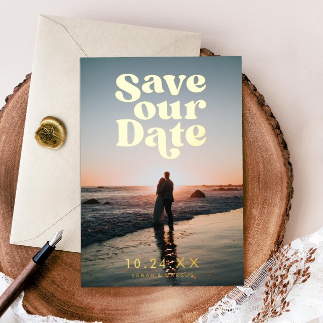 Retro Photo Save the Date Foil Invitation (Creator Uploaded)