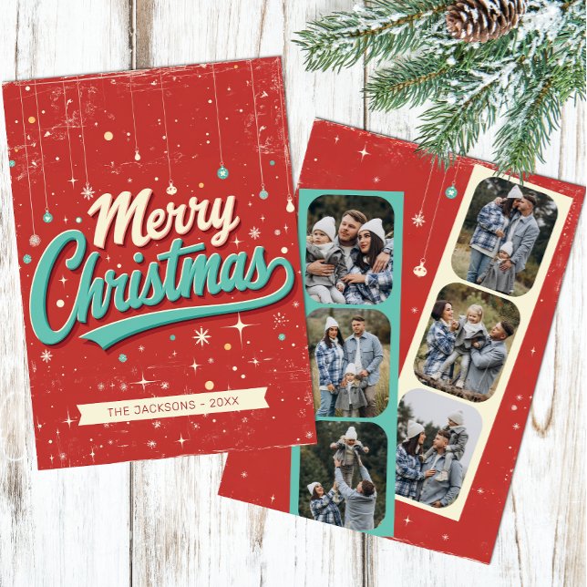 Retro Photo Strip Christmas Card (Retro Christmas Photo Card)