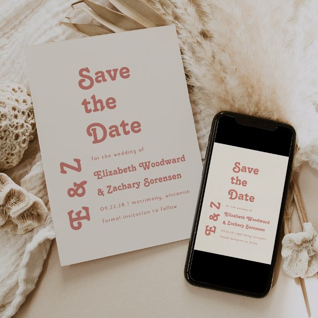 Retro Photo Terracotta Typography Save the Date (Creator Uploaded)