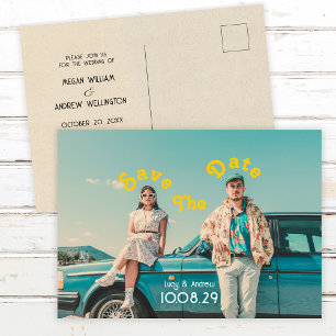 Retro photo wedding save the date postcard