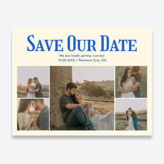 Retro Photo Yellow Blue Wedding Save The Date Announcement Postcard