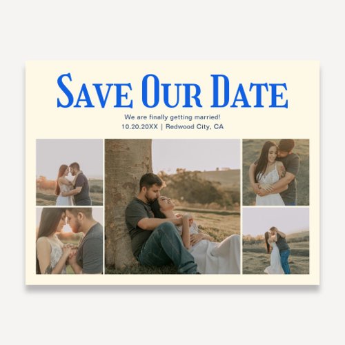 Retro Photo Yellow Blue Wedding Save The Date Announcement Postcard