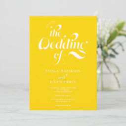 Retro photo yellow script wedding Qr code Invitation | Zazzle