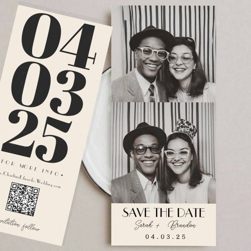 Retro Photobooth Typography Qrcode Save the Date Invitation