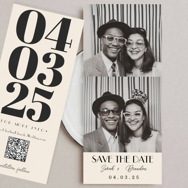 Retro Photobooth Typography Qrcode Save the Date Invitation (Creator Uploaded)
