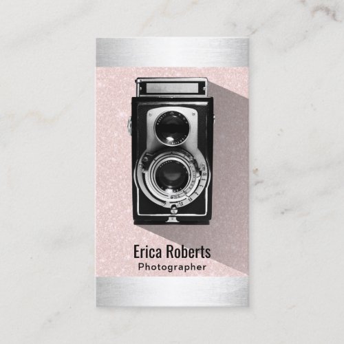 Retro Photographer Camera Blush Pink Photography Business Card