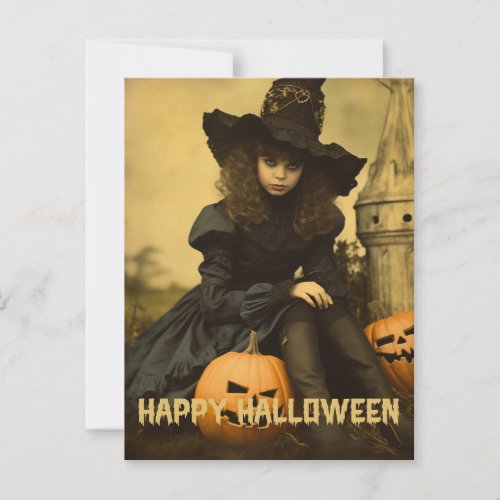 Retro Photography Halloween cute bad witch girl Postcard