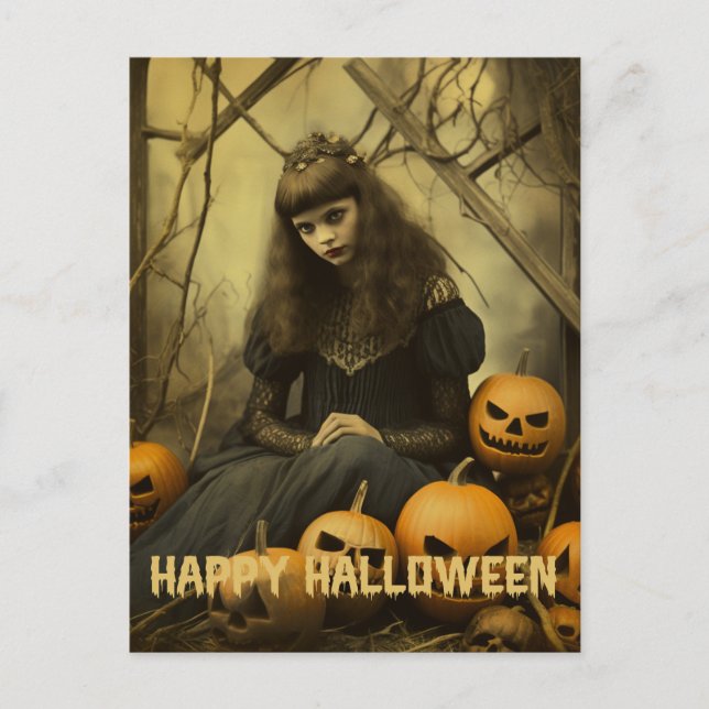 Retro Photography Halloween cute bad witch girl Postcard (Front)