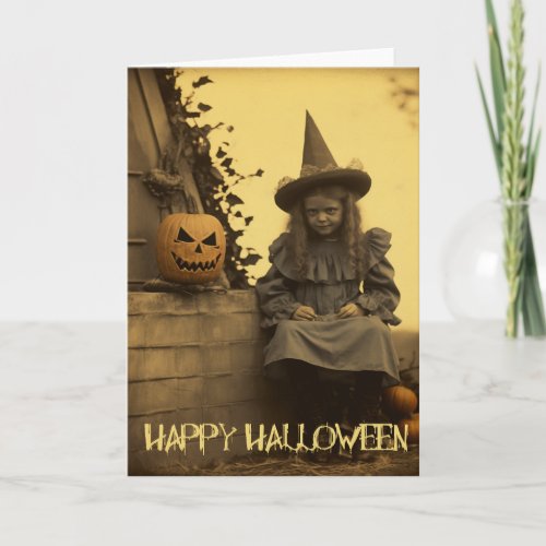 Retro Photography spooky Halloween creepy girl Holiday Card