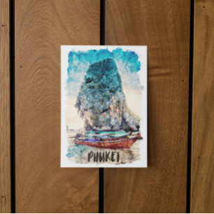 Retro Phuket Thailand Beach Painting Postcard