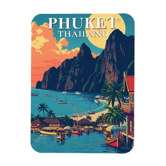 Retro Phuket Thailand Beach Travel Magnet (Vertical)