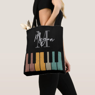 Retro Piano Monogram Name Personalized black Tote Bag