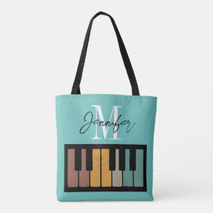 Retro Piano Monogram Name Personalized Tote Bag