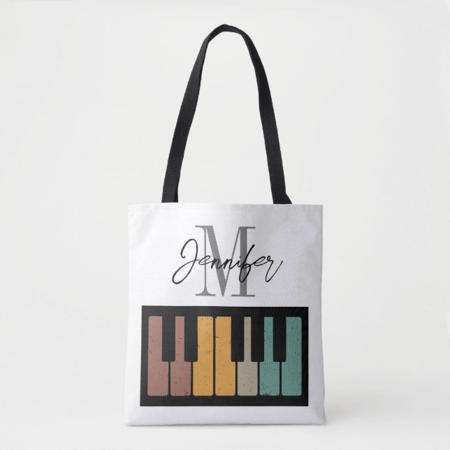 Retro Piano Monogram Name Personalized Tote Bag (Front)