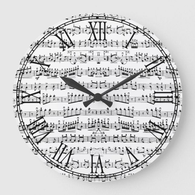 Retro Piano Sheet Music Notes Pattern Large Clock (Front)