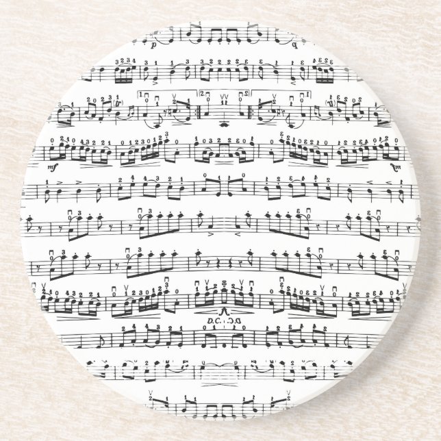 Retro Piano Sheet Music Notes Pattern Sandstone Coaster (Front)