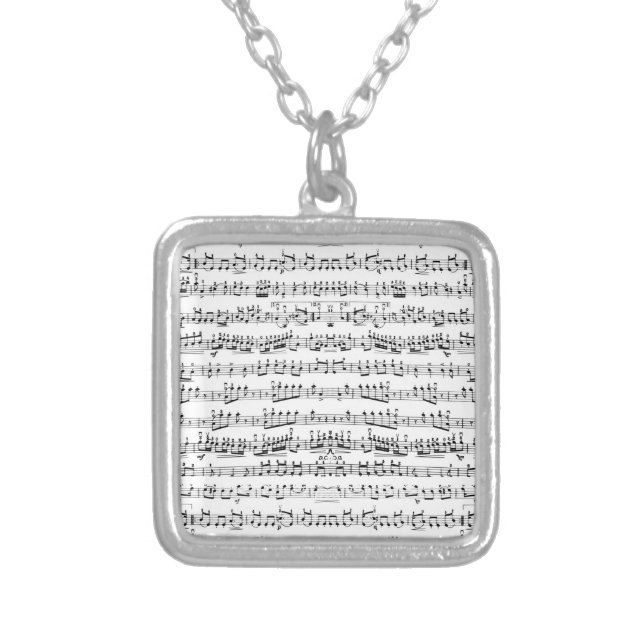 Retro Piano Sheet Music Notes Pattern Silver Plated Necklace (Front)