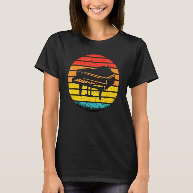 Retro Piano Sunset Design Musical Pianist Musician T-Shirt (Front)