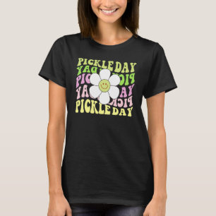 Retro Pickle Day Happy Face Flower Groovy Food T-Shirt