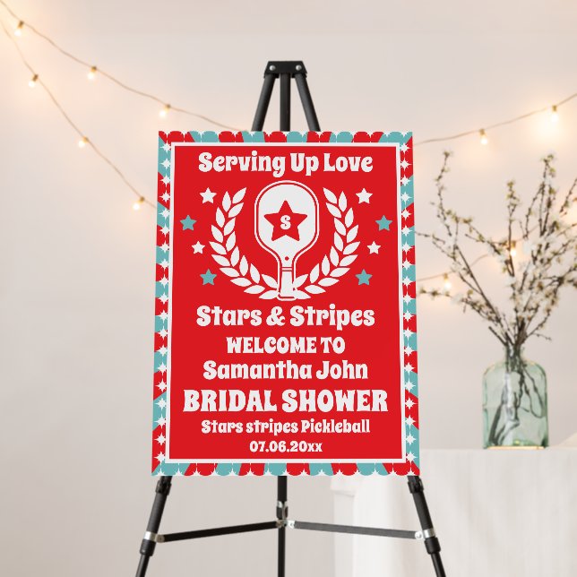 Retro Pickleball 4th of July Bridal Shower Welcome Foam Board (In Situ (Stand))
