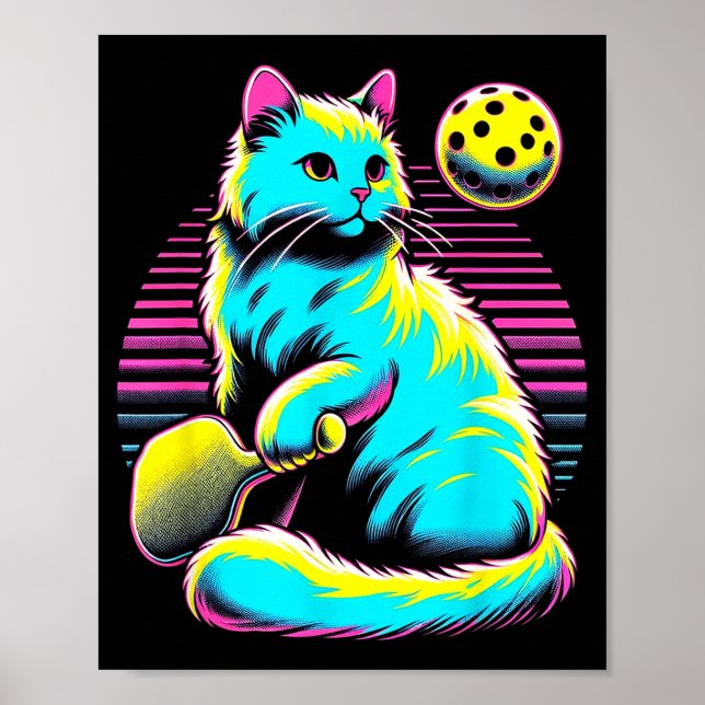 Retro pickleball cat lover - paddle sport feline poster (Front)
