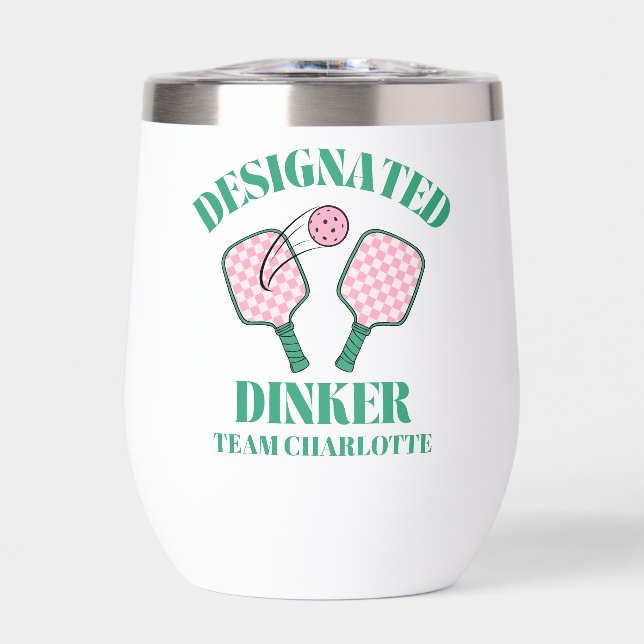 Retro Pickleball Designated Dinker Birthday Thermal Wine Tumbler (Front)