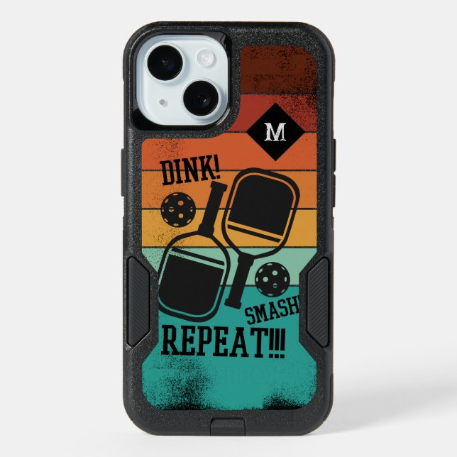 Retro Pickleball Dink & Smash | Custom Name iPhone 15 Case (Back)
