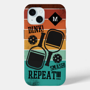 Retro Pickleball Dink Smash Repeat Monogram Name iPhone 15 Case