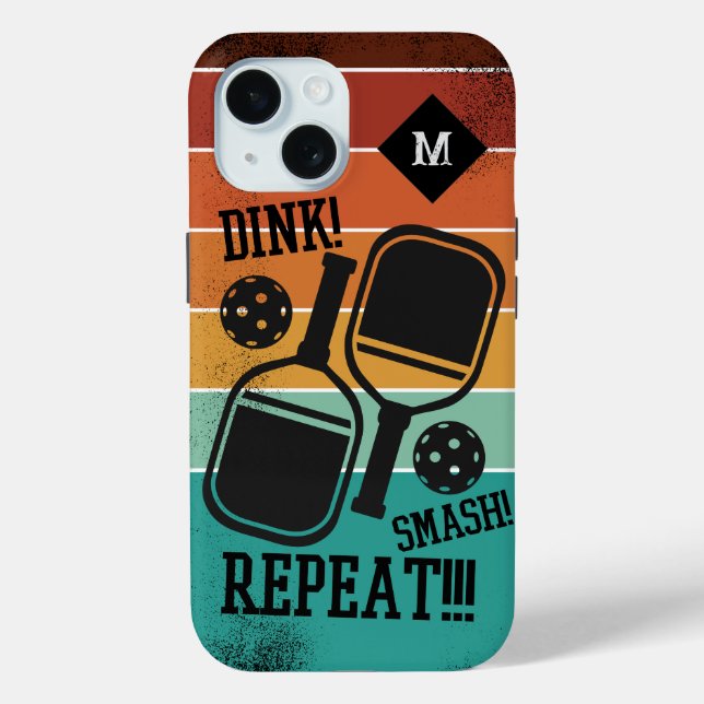 Retro Pickleball Dink Smash Repeat Monogram Name Case-Mate iPhone Case (Back)
