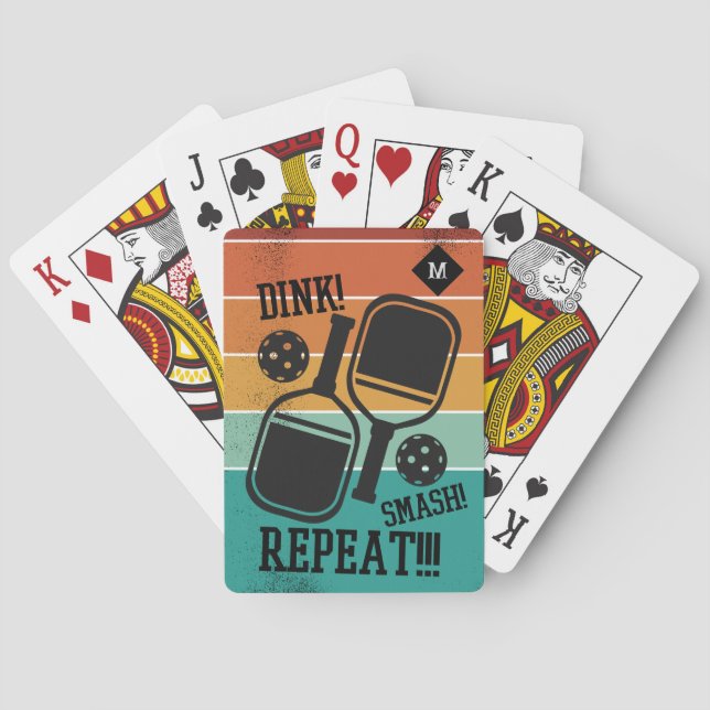 Retro Pickleball Dink Smash Repeat Personalized Poker Cards (Back)