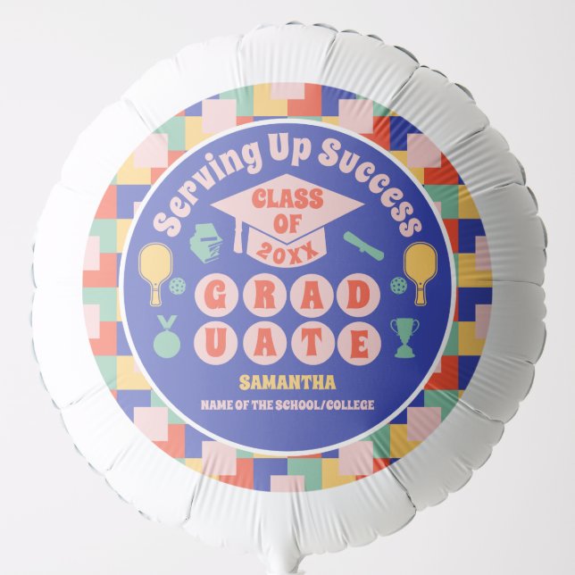 Retro Pickleball Graduation Party Balloon (Front)